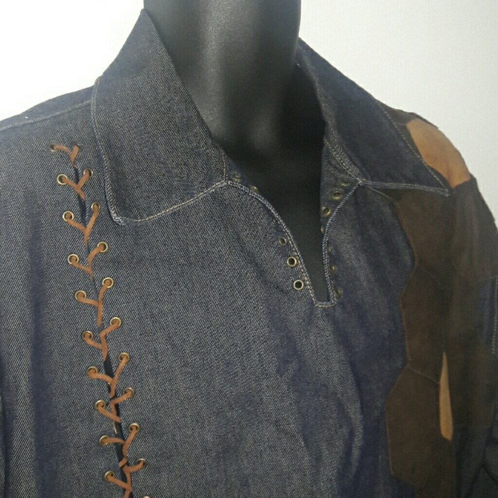 Vintage 1970s Denim & Suede Shirt!